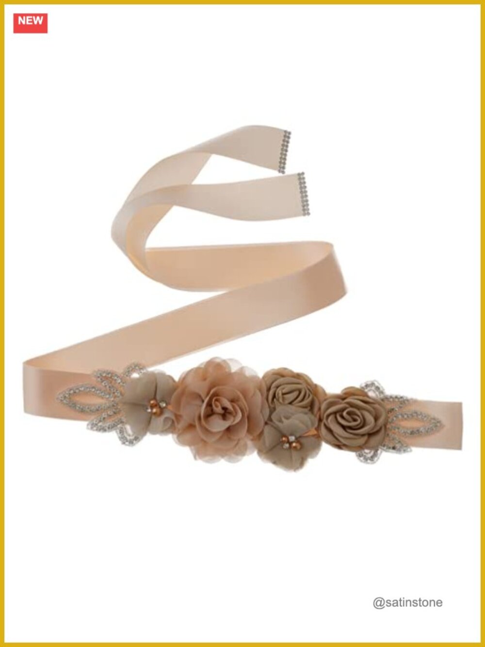 Satin Flower Pearl Rhinestone Sash Belt Wedding Bridal Dress